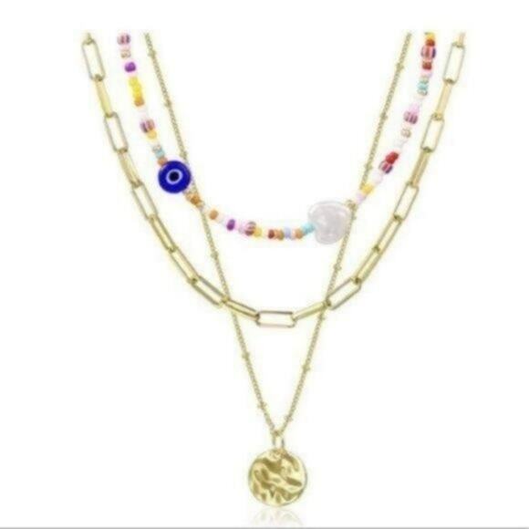 Evil Eye Chain Paperclip Necklace Set 3 Piece - Picture 1 of 6
